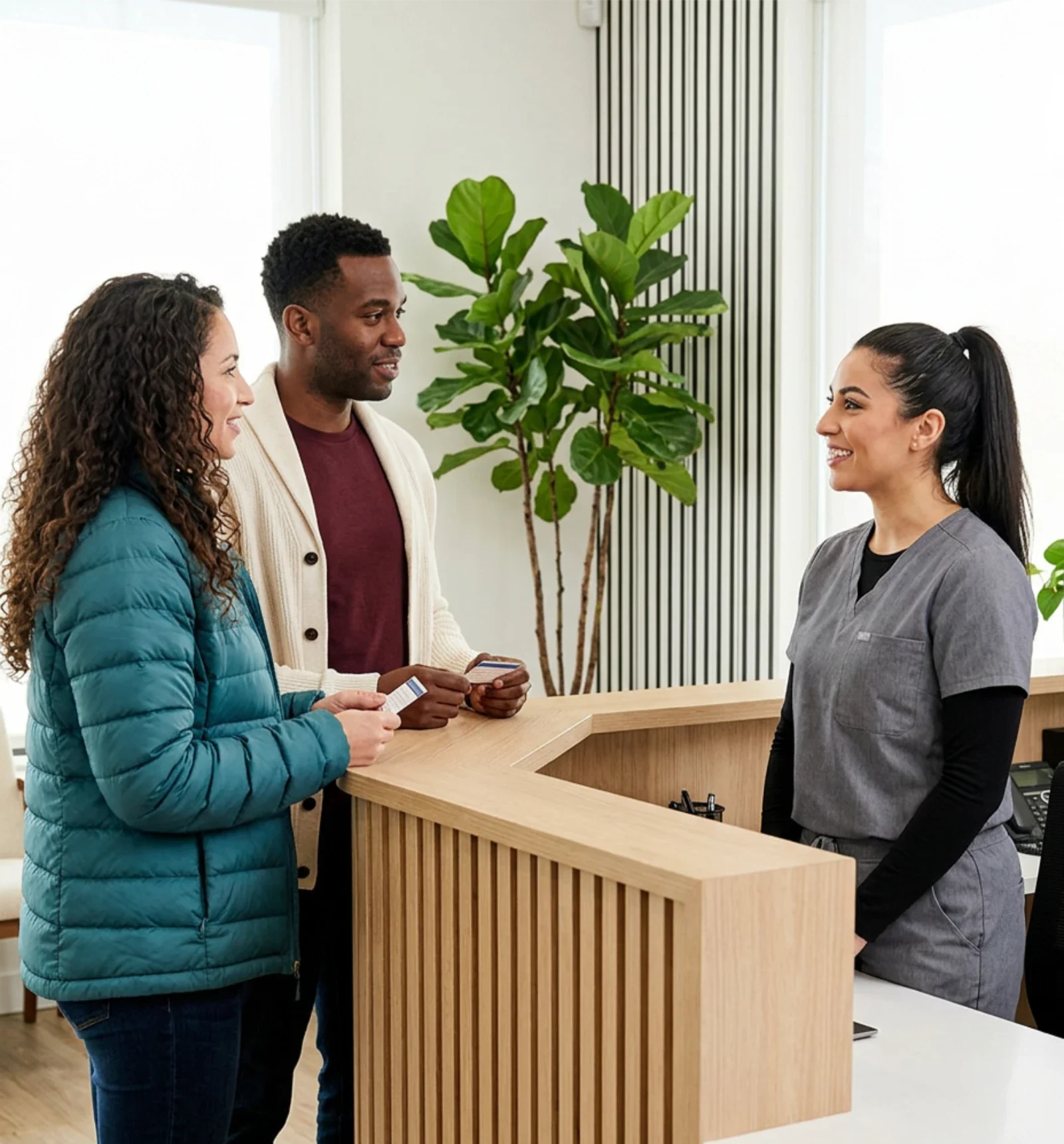 New patients being welcomed at the Mount Lehman Dental front desk